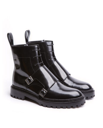 Lace-up Monk Boots with Buckles